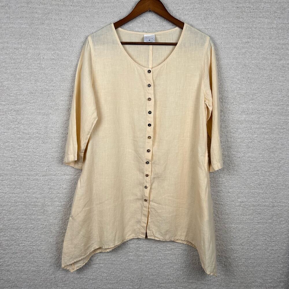 Click Color Me Cotton Womens Top M Cream Linen Button Front Casual Coastal Tunic